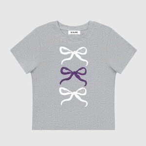 B.Sure Grey Bow Simple Short Sleeve T-Shirt